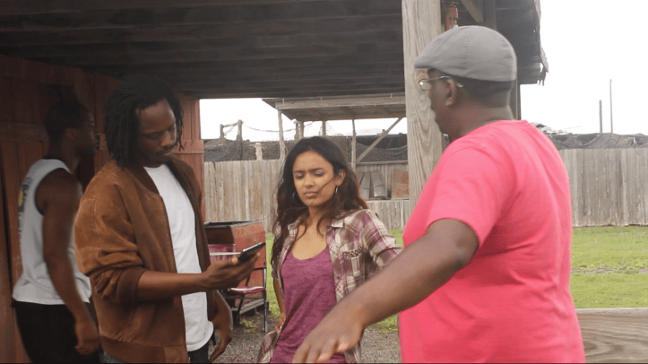 Donald Brooks and Sharmita Bhattacharya listen while I explain the next shot.